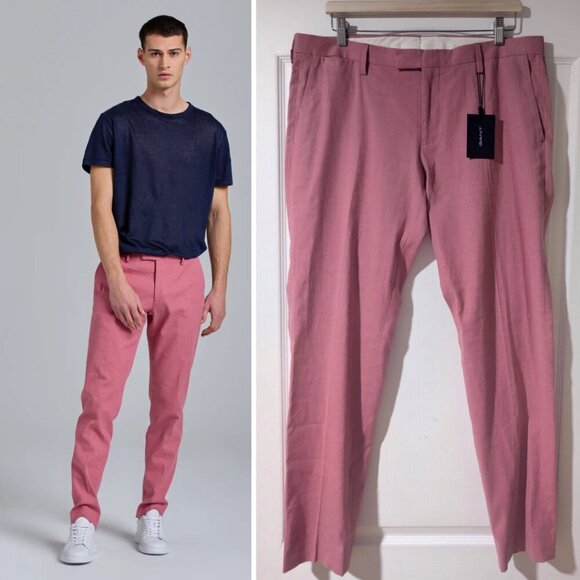 Gant | Stretch Linen Suit Pants In Blush Pink - Picture 1 of 11